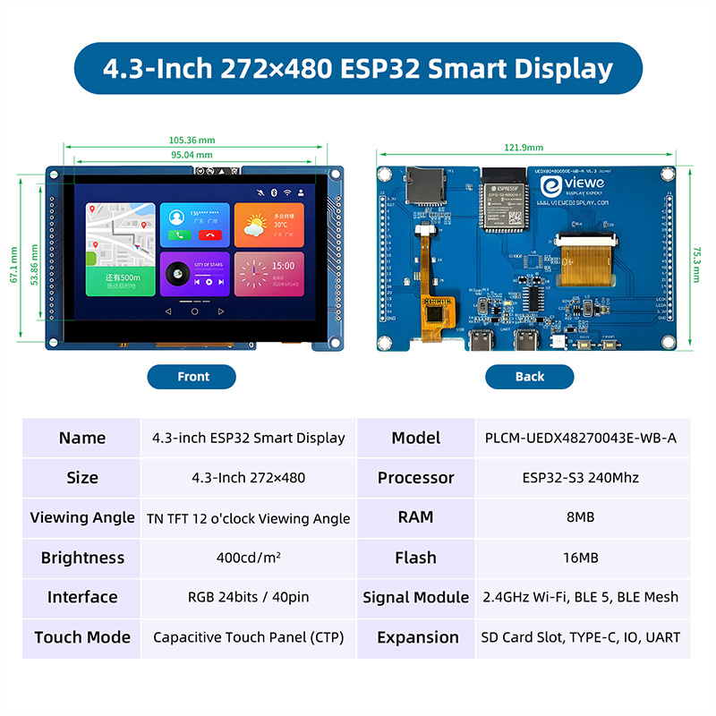ESP32 S3 4.3 Inch 480*272 Capa - đánh giá và giá Dual Monitor Arm